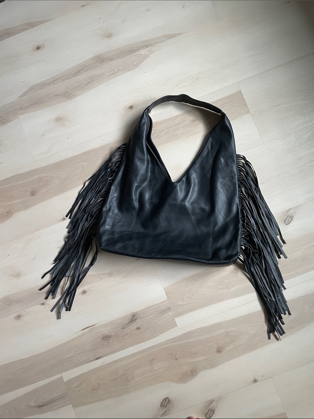 Faux leather fringe handbag